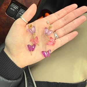 Charming Pink and Purple Butterfly Earrings